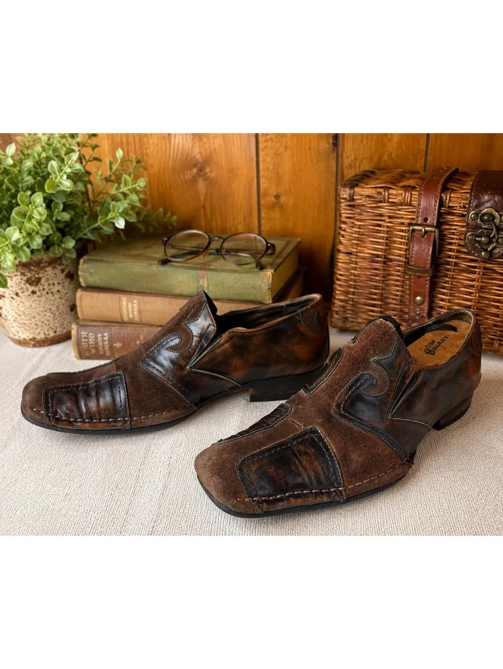 Robert Wayne Leather Suede Slip On Loafers Men Size 10 Western Boho Shoes